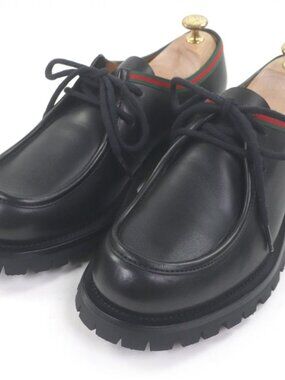 Gucci Leather Web Stripe Tyrolean Shoes Deck Black 7 Handbag
